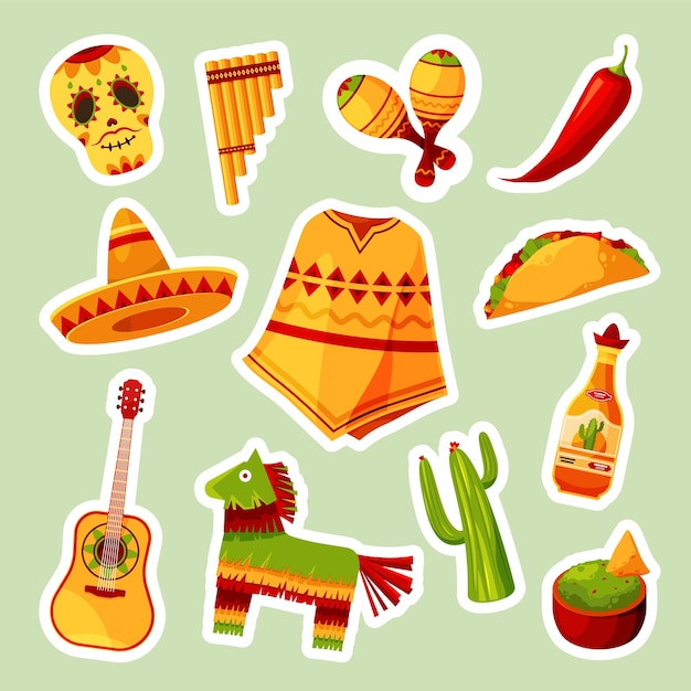 Vector iconos mexicanos o pegatinas set vector clipart