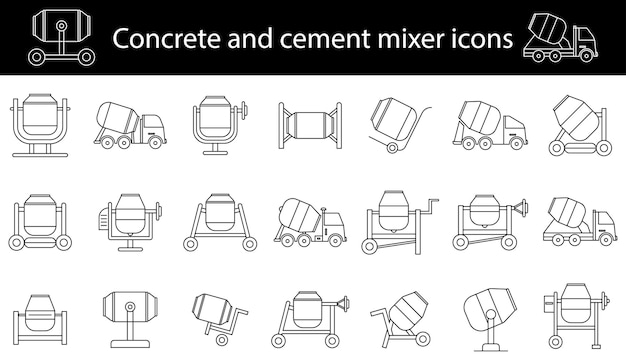Iconos de mezcladores de hormigón y cemento