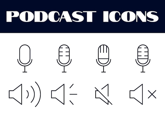 Íconos de micrófono y altavoz íconos de podcast conjunto vectorial de música de podcast íconos vectoriales de música de audio