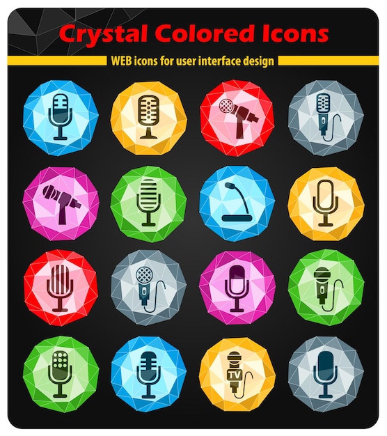 Iconos de micrófono en cristales de botones de colores