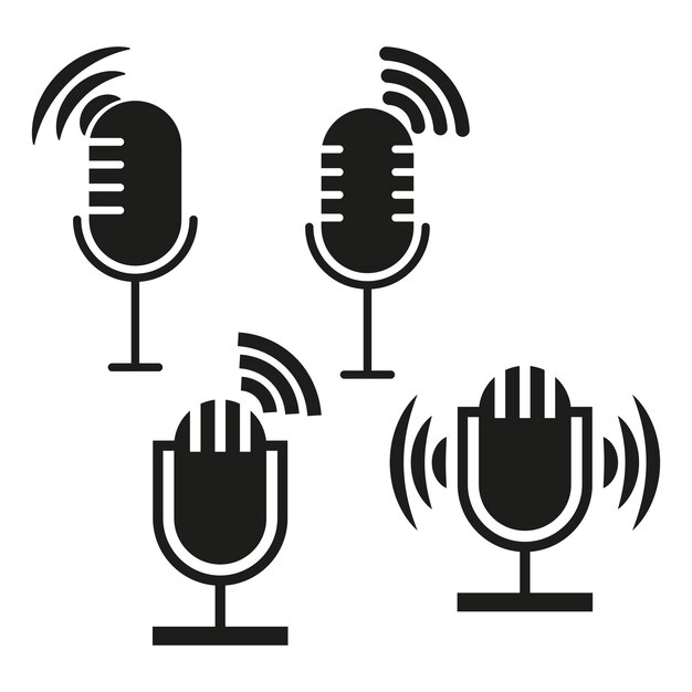 Iconos de micrófono de radiodifusión Símbolo de señal de radio Diseño de transmisión de sonido Vector de audio inalámbrico