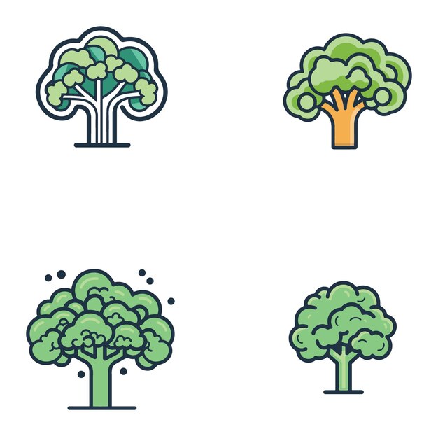 Vector iconos mínimos planos del vector del árbol de broocali