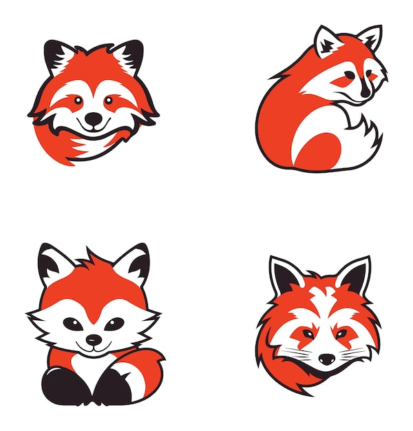 Iconos mínimos planos del vector panda rojo
