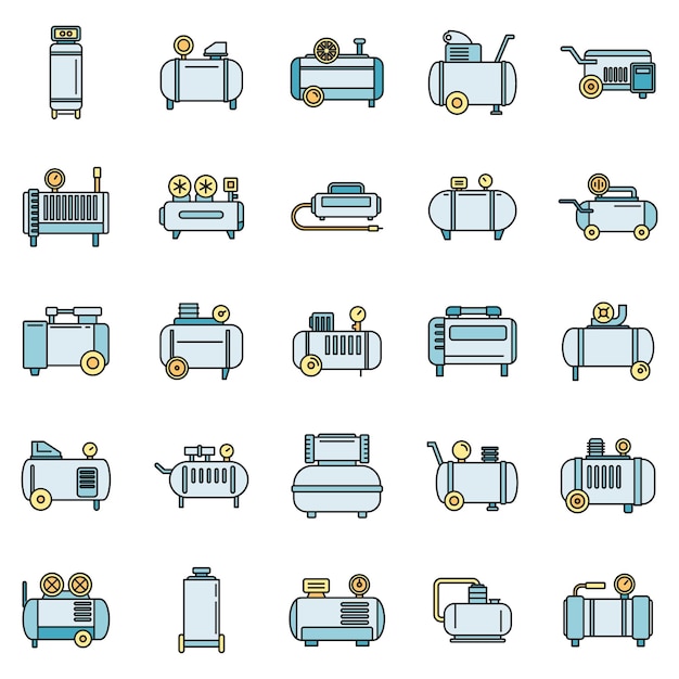Los íconos modernos del compresor de aire establecen la línea de color vectorial