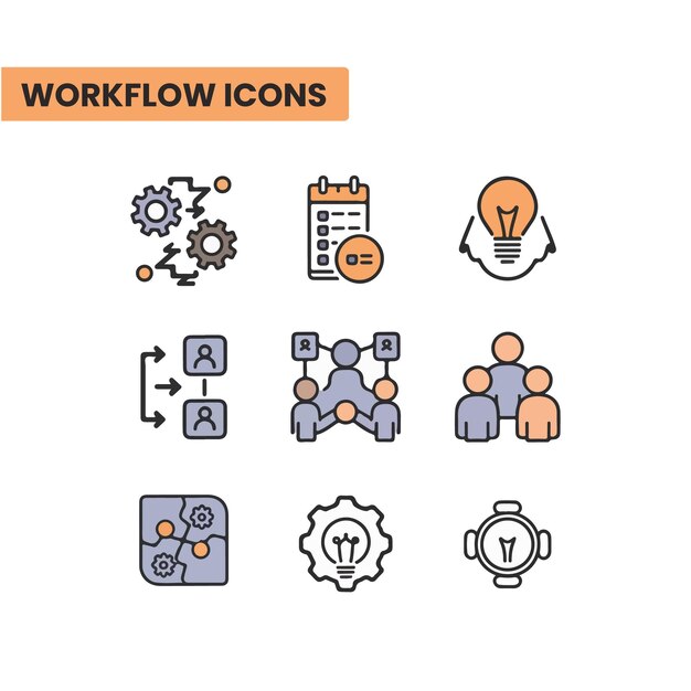 Iconos modernos de flujo de trabajo Gestión de proyectos de negocios e íconos vectoriales de productividad