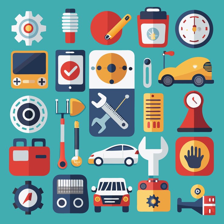 Vector iconos modernos de reparación y mantenimiento móviles conjunto completo para teléfonos inteligentes y servicios automotores