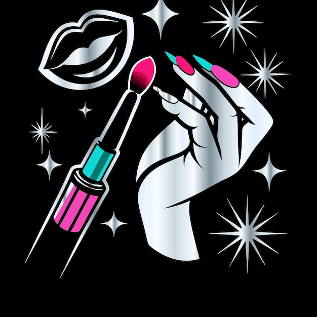 Iconos modernos de salones de belleza cejas labios uñas y cabello en vector para logotipo de esmalte de uñas