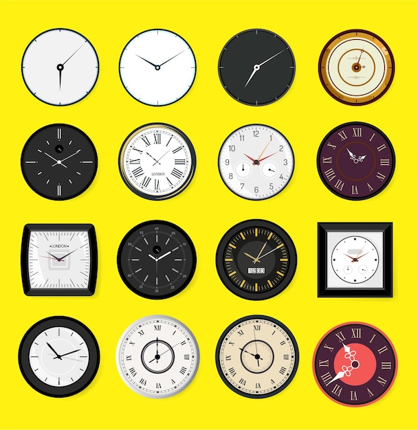 Vector iconos de modo de reloj de colores formas planas boceto