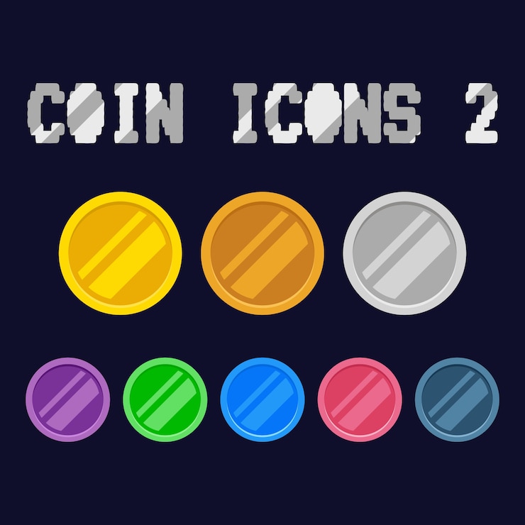 Vector íconos de monedas planas 2 activos de juegos
