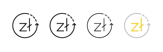 Vector iconos de monedas de zloty y flecha en círculo conjunto de monedas de zloty dentro de la flecha flecha zl actualización de diseño comercial iconos vectoriales