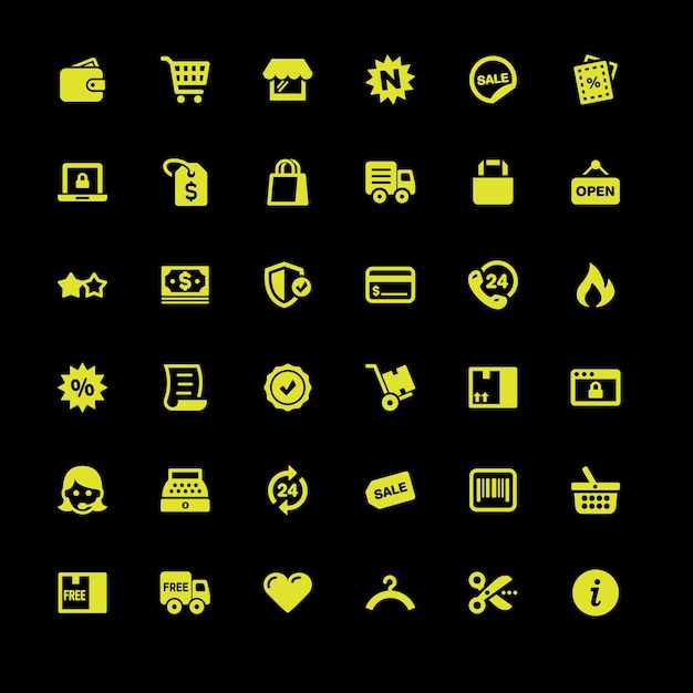Iconos mono conjunto de compras con color amarillo