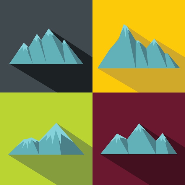 Vector iconos de montaña azul con larga sombra