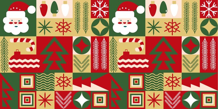 Vector iconos de mosaico navideño con patrón geométrico sin costuras para envolver papel de moda