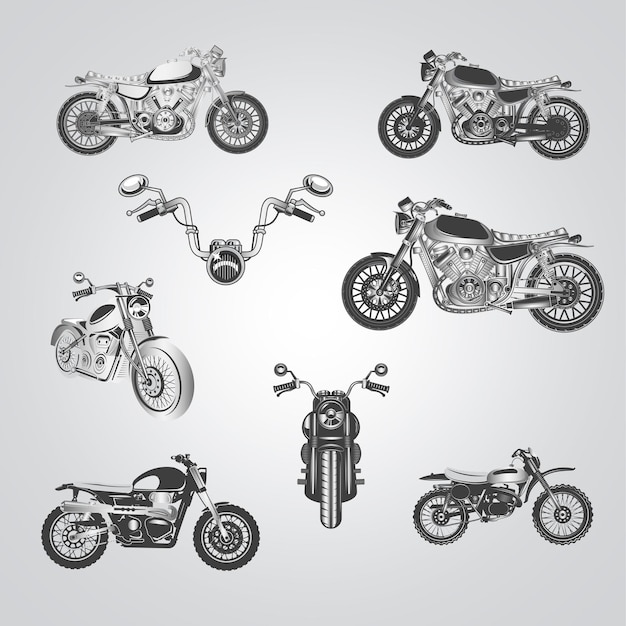 Íconos de motocicletas deportivas motocicletas antiguas íconos únicos logotipo de motocicleta con fondo plateado