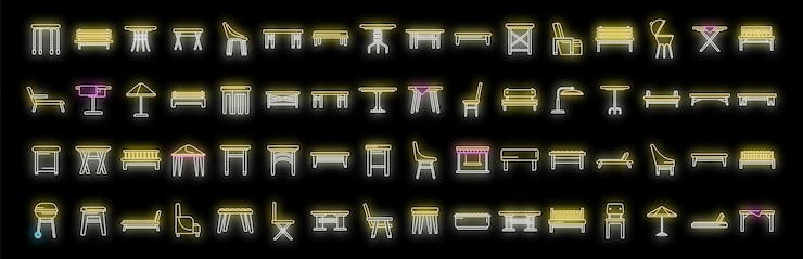 Vector iconos de muebles al aire libre con neón vectorial