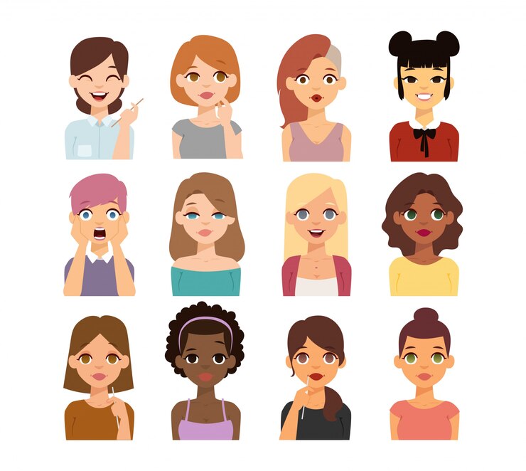 Vector iconos de mujer emoji cara.