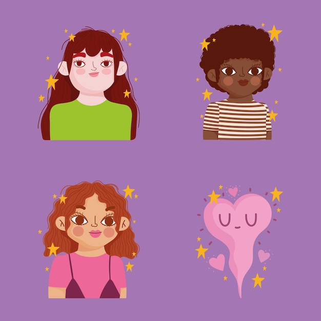 Vector iconos mujeres y corazón