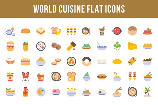 Iconos multicolores planos de cocina mundial