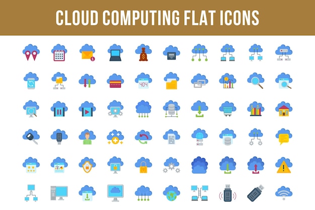 Iconos multicolores planos de computación en la nube