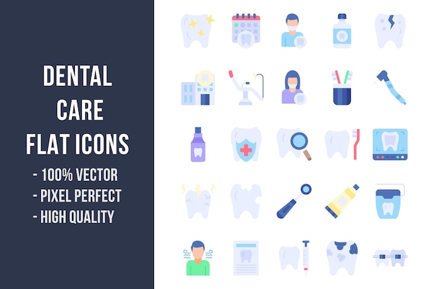 Iconos multicolores planos de cuidado dental