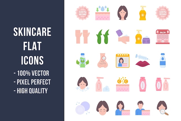 Iconos multicolores planos para el cuidado de la piel