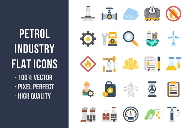 Iconos multicolores planos de la industria de la gasolina