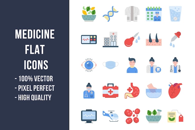 Iconos multicolores planos de medicina