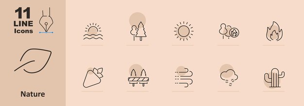 Iconos de la naturaleza amanecer árboles sol fuego hoja fresa bosque viento lluvia clima medio ambiente clima al aire libre estaciones de plantas naturales paisaje ecosistema