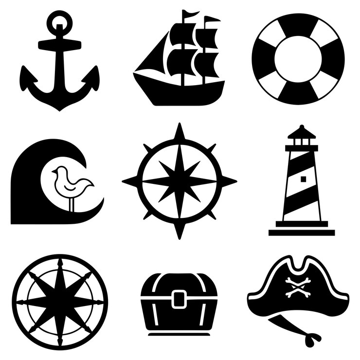 Iconos náuticos Conjunto de iconos marinos o piratas