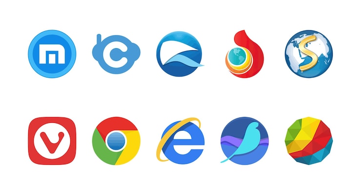 Vector iconos de los navegadores más populares maxthon coowon qupzilla torch slim vivaldi chrome explorer seamonkey orbitum logotipos del navegador iconos del navegador aislados editorial iconos del navegador vectoriales