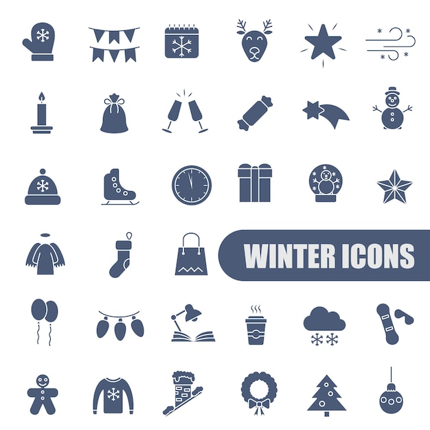 Iconos de Navidad y Año Nuevo Conjunto de íconos de navidad Íconos de invierno Íconos completos azules
