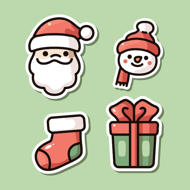 Iconos de Navidad bonitos Santa Snowman medias y caja de regalos