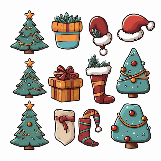 Iconos de navidad conjunto de elementos de paquete de navidad vector