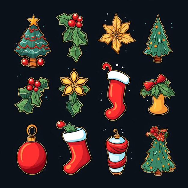 Iconos de Navidad Conjunto de elementos de paquete de Navidad Vector