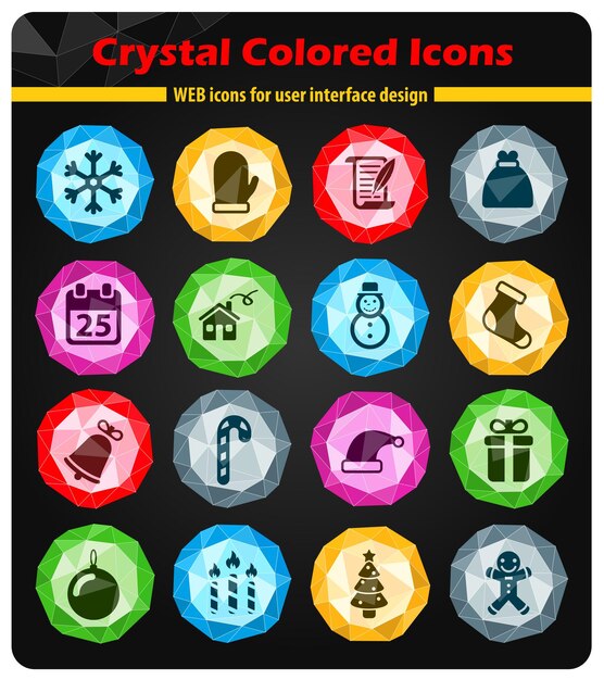 Iconos de navidad en cristales de botones de colores brillantes