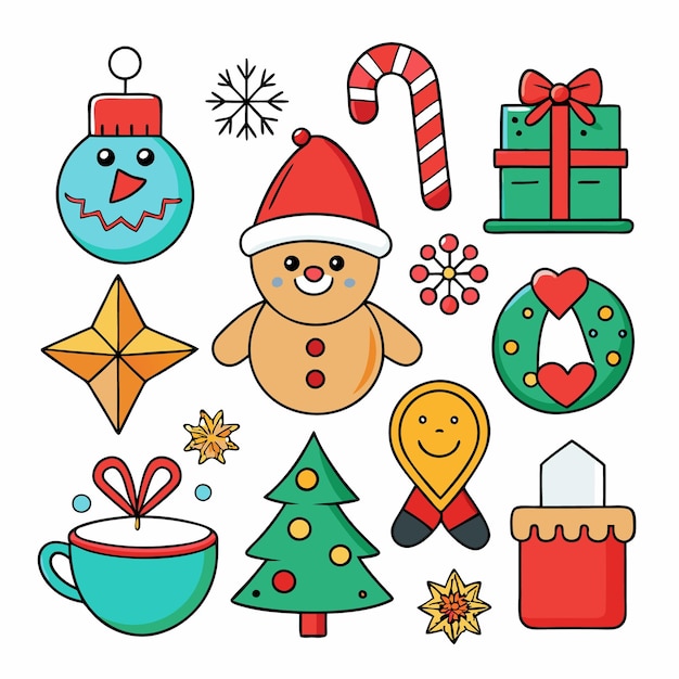 Iconos de Navidad con decoraciones rojas y verdes