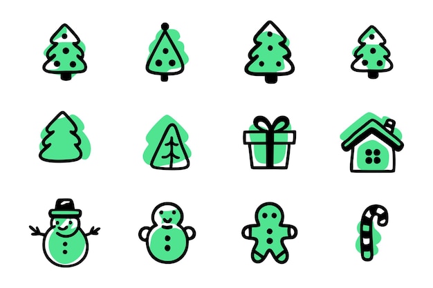 Iconos de Navidad encantadores en verde menta vibrante