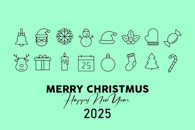 Iconos de Navidad en un fondo de copo de nieve
