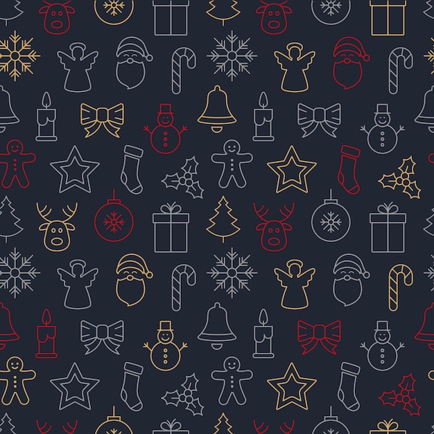 iconos de Navidad de fondo oscuro de patrones sin fisuras