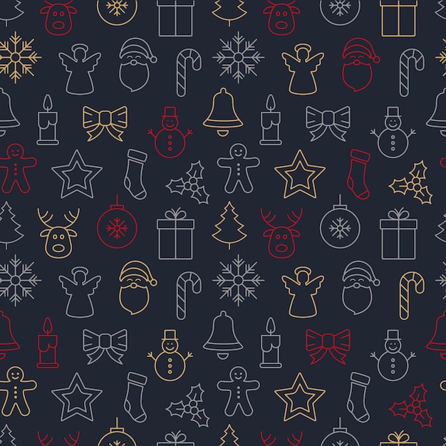 iconos de Navidad de fondo oscuro de patrones sin fisuras