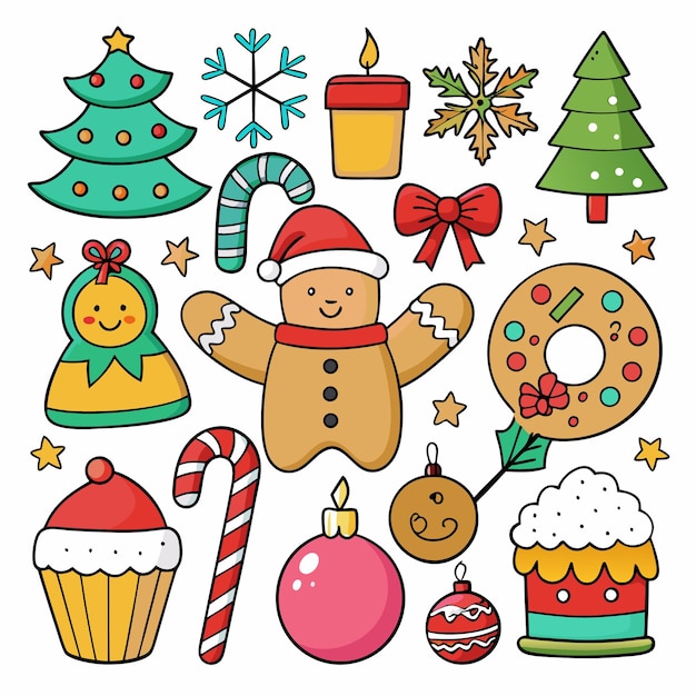 Iconos de Navidad lindos para los saludos de las vacaciones de invierno