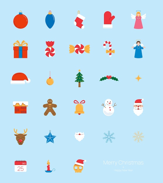 iconos de Navidad con líneas planas establecen ilustración vectorial