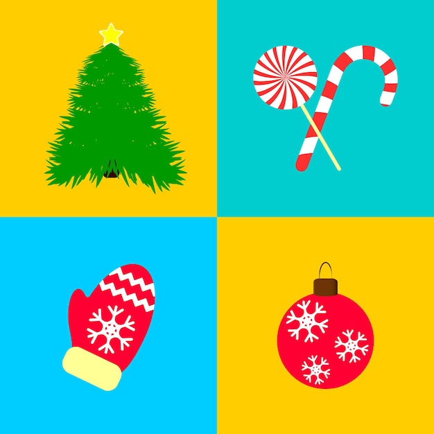 Iconos de Navidad Símbolos de Xmas conjunto plantilla de diseño gráfico ilustración vectorial
