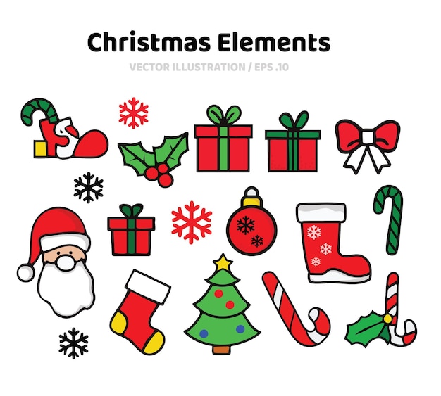 Iconos navideños festivos dibujados a mano Ilustración vectorial