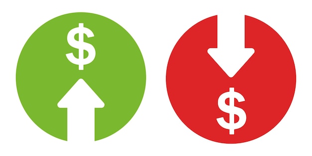 Iconos de negocio de reducción y crecimiento colección de iconos de dólar de flecha