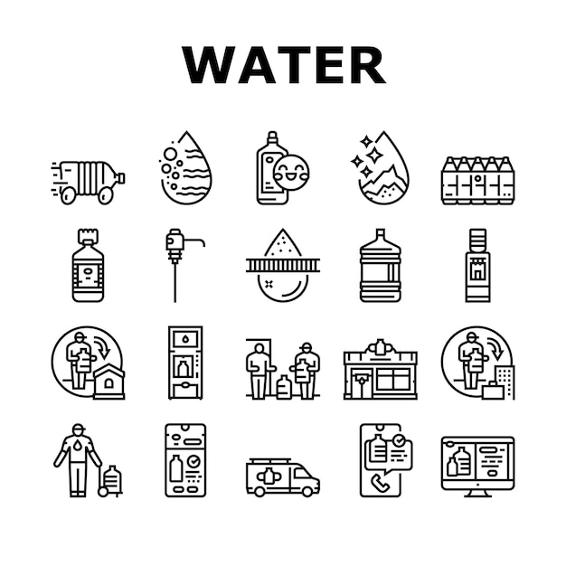 Iconos de negocio de servicio de entrega de agua Set Vector