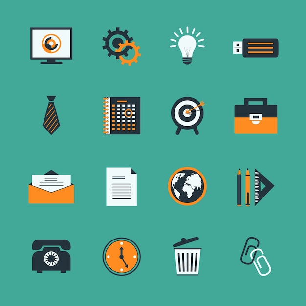 Iconos de negocios con detalles naranjas