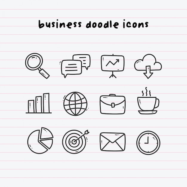 Iconos de negocios doodle en paperline