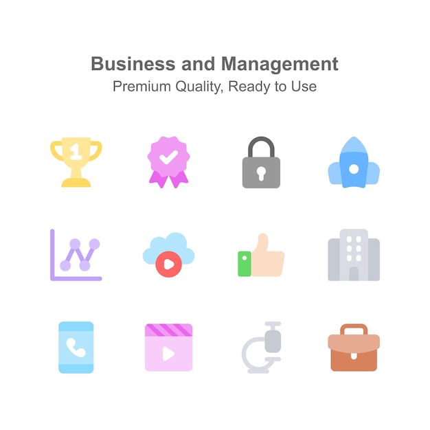 Iconos de negocios y gestión en un estilo de diseño de moda