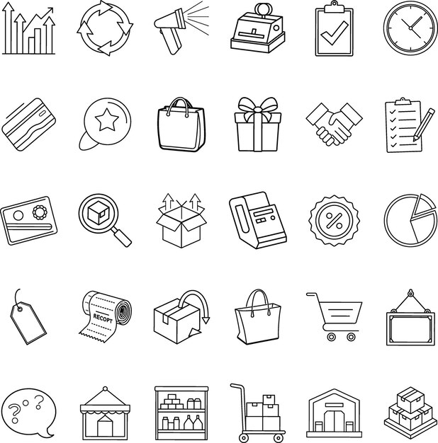 Iconos de negocios minoristas Logística y crecimiento del inventario de ventas
